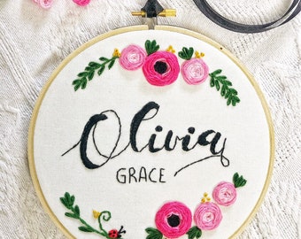 Custom name embroidery hoop | hoop art | embroidered baby name | nursery room wall decor |