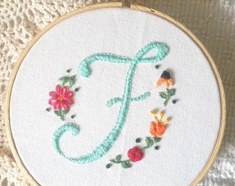 Monogram embroidery hoop, custom, hoop art, initials, 6 inches