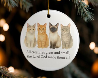Watercolor Cats with Scripture Ceramic Ornament | Pet Lover Christmas Decoration