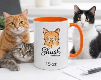 Shush Cat Illustration Mug | Accent Coffee Mug (11, 15oz)
