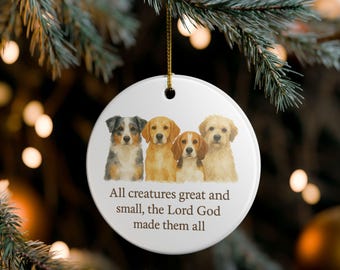 Watercolor Dogs with Scripture Ceramic Ornament | Pet Lover Christmas Decoration