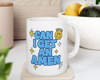 Christian Amen Ceramic Mug, Religious Gift, Prayer Coffee Cup, Christian Kitchen Decor, Religious Home Drinkware