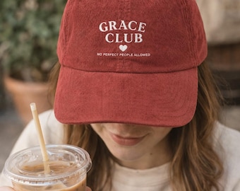 Grace Club Embroidered Corduroy Cap | Vintage Rust Baseball Hat