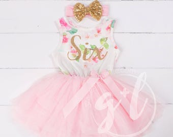 Vestido floral para sexto cumpleaños, tutú rosa