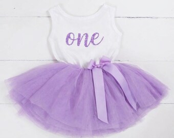 Vestido de tutú para primer cumpleaños de niña, tul morado, ideal para fiesta de cumpleaños.