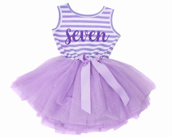 Vestido de tutú morado con purpurina para el séptimo cumpleaños, atuendo para el séptimo cumpleaños