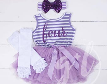 Vestido de tul morado para niña, vestido para el 4.º cumpleaños.