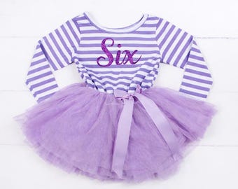 Vestido de sexto cumpleaños, tutú morado, conjunto personalizado para sexto cumpleaños