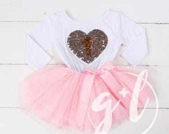 Vestido tutú con lentejuelas y corazón para el primer cumpleaños de niña