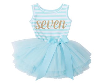 Vestido tutú para séptimo cumpleaños, conjunto menta y dorado