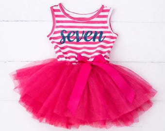 Vestido con purpurina para séptimo cumpleaños, atuendo para niñas de séptimo cumpleaños