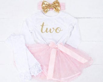 Atuendo para segundo cumpleaños, vestido de tutú rosa, brillo dorado para segundo cumpleaños