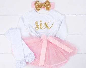 Vestido de sexto cumpleaños, vestido de tutú rosa, letras doradas