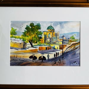 Sheikh Parsa Afghanistan stadsgezicht aquarel schilderij