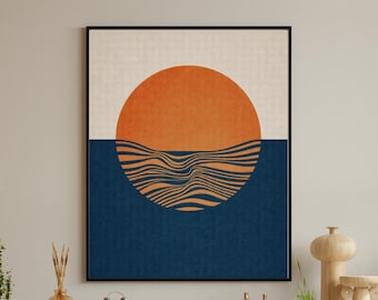 Abstract Sunset Ocean Print | Mid-Century Modern Coastal Wall Art