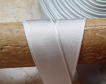 7/8"  Straight Edge Woven Grosgrain Ribbon Trim Vintage Elegant Silky Lightest Silvery Gray hatband ribbon, wedding, bouquet bow sewing