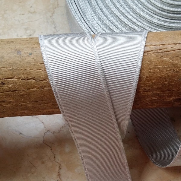 7/8"  Straight Edge Woven Grosgrain Ribbon Trim Vintage Elegant Silky Lightest Silvery Gray hatband ribbon, wedding, bouquet bow sewing