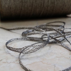 Tiny Vintage METAL expanding Narrow shimmery steely silver open weave Trim metal mesh ribbon wedding collage art supplies boudoir