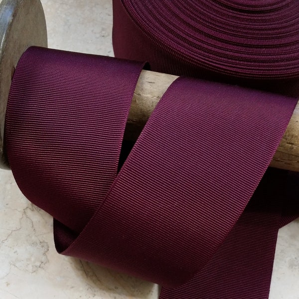 2.125" Straight Edge Woven Grosgrain Ribbon Vintage Burgundy Wine Oxblood Red Grosgrain Millinery Ribbon trim hatband fedora Hatter