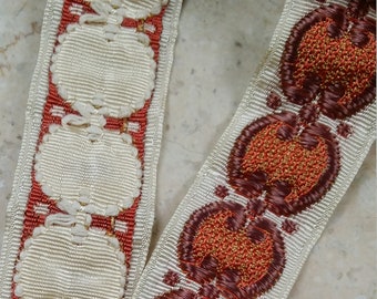 1 "Vintage Franse Straight Edge Woven Grosgrain Ribbon Trim Ivory Vanilla Cream met zo'n mooi Trapunto werk: Mauve, Oranje, Geel