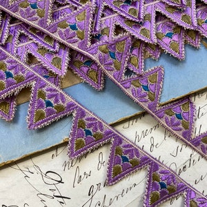7/8&quot; Antique French Applique Trim embroidery Boudoir ribbonwork reenactment historical costume art deco triangle pennant millinery