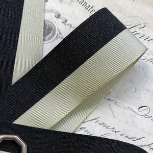 1.375" Straight Edge Woven SILK Grosgrain Ribbon Stripes Black gray and breath of seafoam aqua Ivory stripe trim hatband fedora Hatter USA