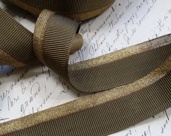 1" Straight Edge woven METAL Vintage Brown Silky Grosgrain Ribbon trim Millinery hatter fedora hat band reenactment, costume, theater, craft