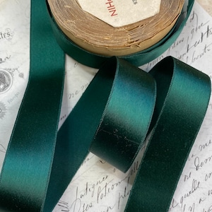 1&quot; Vintage Hatband Satin Deep GreenFaille Ribbon, Belting, Sash, Strap,Trim millinery reenactment DIY historical preservation costume