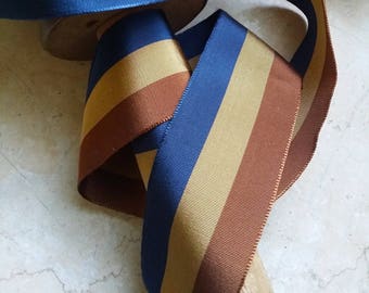 2" proste paski z tkanej wstążki grosgrain vintage francuski tytoń pomarańczowy brązowy camel niebieski opaska na kapelusz fedora kapelusznik