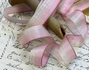 5/8" Antique Silk Ombre Pink with fine METAL edge detail Ribbon works, ribbon, bridal, wedding, doll, boudoir, ribbon flowers,