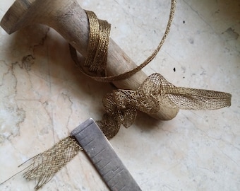 SPECIAL 1/6" METAL Antique Vintage Narrow German Gold Trim ruching expanding doll trim tiny trim lacing, bows, bridal wedding invitations,