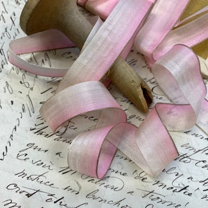 5/8&quot; Antique Silk Ombre Pink with fine METAL edge detail Ribbon works, ribbon, bridal, wedding, doll, boudoir, ribbon flowers,
