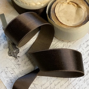 1.5&quot; Vintage Hatband Satin Rich Brown Ribbon, Belting, Sash, Strap,Trim millinery reenactment DIY historical preservation costume