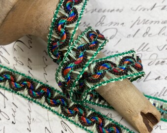 3/8" METAL French Gimp Braid Trim Silky Multicolor and gold Doll, costume, reenactment passementerie embellishment Lampshade crafting diy