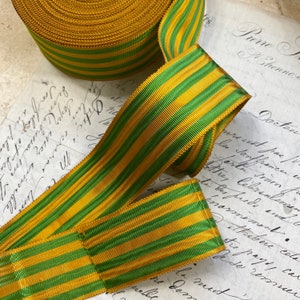1.375" Bordo a dente di sega Vintage SETA Filigrana europea Moiré Cappellaio di Petersham modisteria fascia per cappelli cintura Nastro Trim strisce verde e giallo