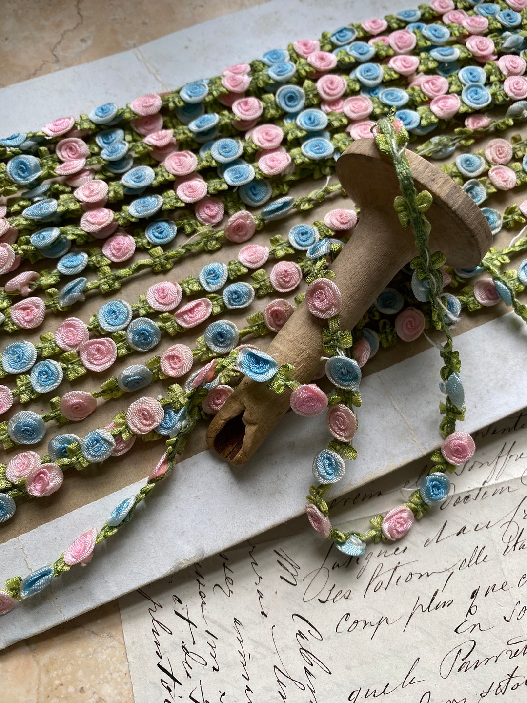 Vintage French Flower Garland Trim Rococo Ribbon Rosette Trim Ombre ...