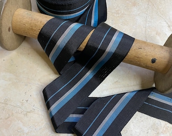 2" Straight Edge Woven Grosgrain Ribbon Stripes Vintage French Black stripe blue gray trim hatband fedora Hatter