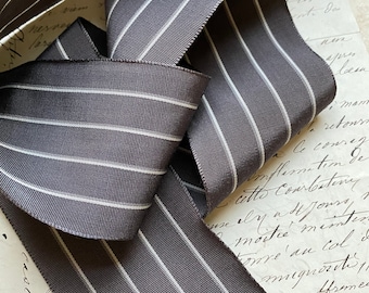 2.625" Straight Edge Woven Grosgrain Ribbon Stripes Vintage French steely gray stripe  trim hatband fedora Hatter
