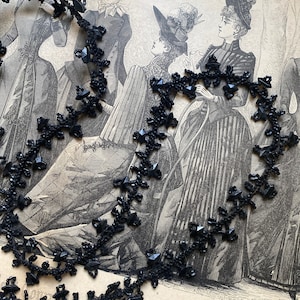 7/8&quot; Antique Jet or French Jet beaded Trim passementerie reenactment costume millinery lampshade costume boudoir mourning DIY embellish