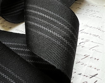 1.875" Straight Edge Woven Grosgrain Ribbon Stripes Vintage Europe BLACK with shades of gray grey stripes trim hatband fedora Hatter,
