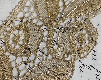 2.375" Antique METAL French Gold lace trim, evening gown, wedding, Bridal sash, princess, reenactment  boudoir sew embellish DIY etc...