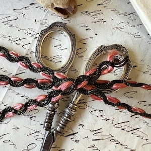 1/4" METAL Tiny French Gimp scroll Braid Trim silk floss muted red, rose pink black gold Doll, costume, reenactment passementerie  Lampshade