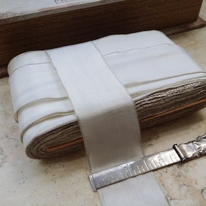 1.625&quot; Antique French Natural White, Ivory, Rayon Ribbon Trim with Silver METAL Edging BRIDAL, WEDDING, bow, sash, millinery