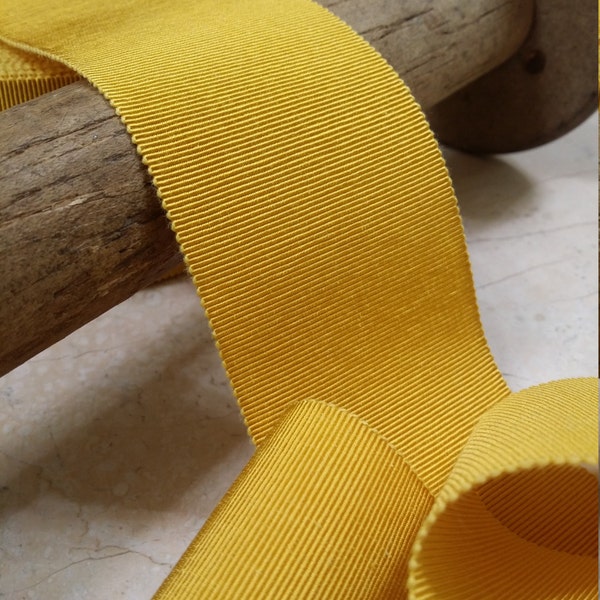 2" Sawtooth Edge Golden Yellow Vintage French Cotton/Rayon Viscose  Petersham Ribbon Trim