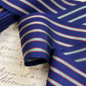 2&quot; Straight Edge Woven Ribbon Stripes Vintage French Vibrant Navy with stripe trim hatband fedora Hatter millinery historical crafting