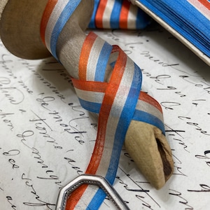 3/8&quot; Antique Silk Stripe Red White Blue USA France tricolor cocarde Revolution historical Ribbon works doll historical preservation costume