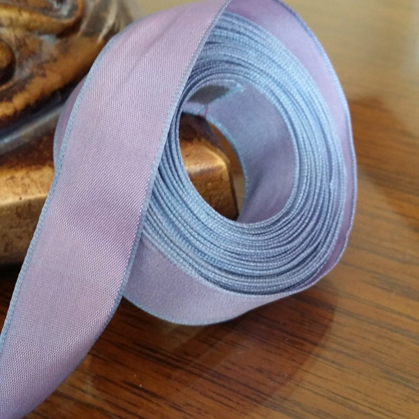 5/8" Vintage French two tone Blue Purple lavender  Wired Taffeta Ribbon Ribbon works