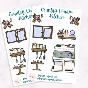 Country Charm Kitchen Sticker Sheet Set, 2 Blätter, Handgezeichnet von Dani, Cottage Core Kitchen, Kiss-Cut Sticker Blätter