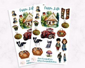 Farm Life Sheet Set, 2 sheets, Cottage Core Aesthetic Sticker Sheet Set, Kiss-Cut Sticker sheets