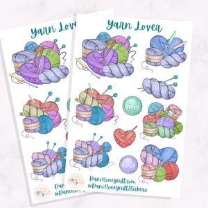 Yarn Lover Sheet Set, 2 Bögen, Stricken und Häkeln, Ästhetisches Sticker Sheet Set, Kiss-Cut Sticker Sheets